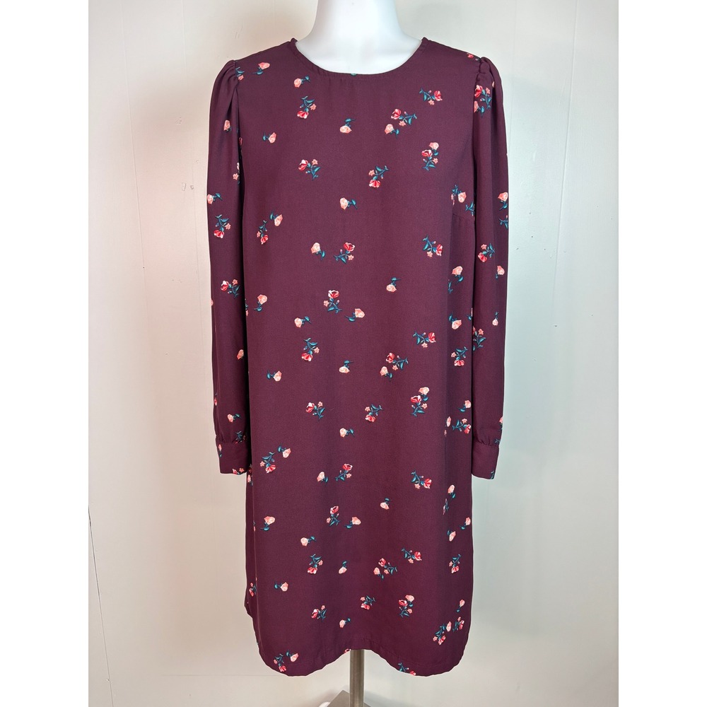 Old Navy Shift Dress Medium Purple Floral Long‎ Puff Sleeve Women